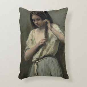 Young Girl at her Toilet Decorative Cushion