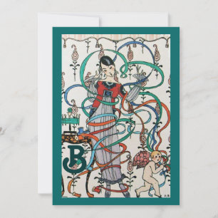 YOUNG GIRL,COLORFUL RIBBONS BRIDAL SHOWER MONOGRAM INVITATION