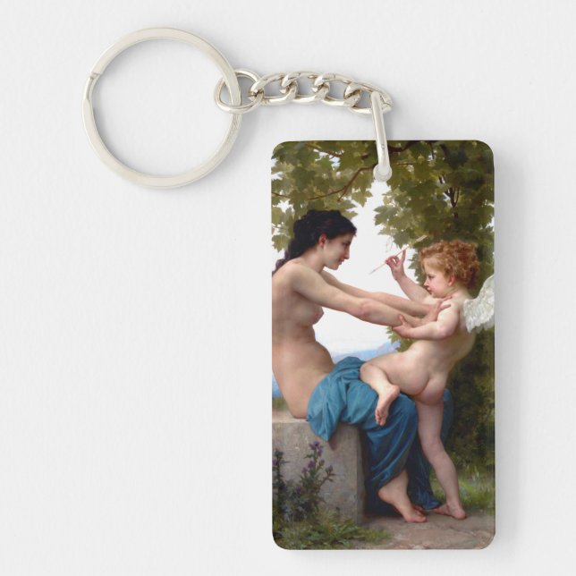 Young Girl Defending Herself Against Eros Cupid Key Ring (Front)