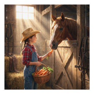 Young Girl Feeding a Horse Carrots Photo Print