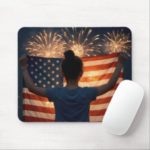 Young Girl Holding an American Flag Mouse Pad