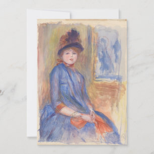 Young Girl in a Blue Dress Watercolor by Renoir  Card