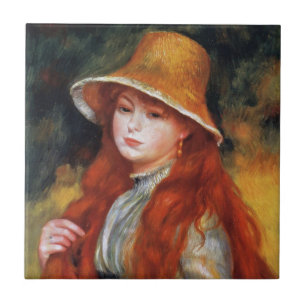 Young Girl in a Straw Hat by Renoir Tile
