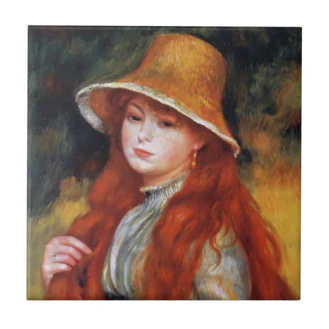 Young Girl in a Straw Hat by Renoir Tile (Front)