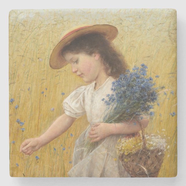 Young Girl in a Wheat Field Stone Coaster (Front)