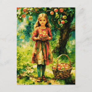 Young Girl in an Apple Orchard  Postcard