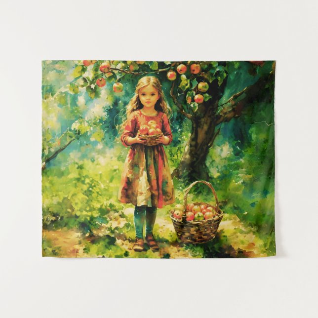 Young Girl in an Apple Orchard  Tapestry (Front (Horizontal))