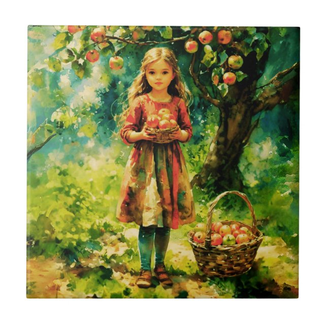Young Girl in an Apple Orchard  Tile (Front)