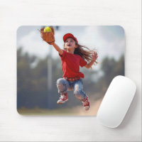 Young Girl Jumping To Catch a Softball