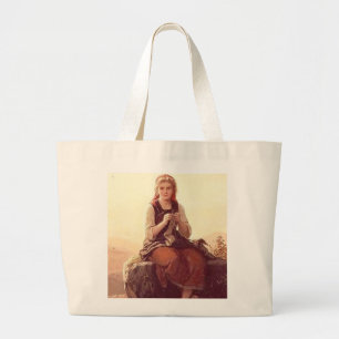 Young Girl Knitting Large Tote Bag