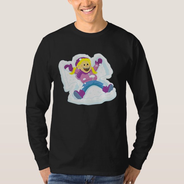 Young Girl Making Snow Angels Winter T-Shirt (Front)