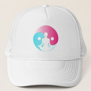 Young girl practice yoga at front of Yin-Yang sign Trucker Hat