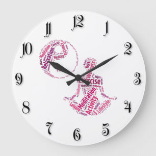 Young girl practicising yoga under Yin Yang symbol Large Clock
