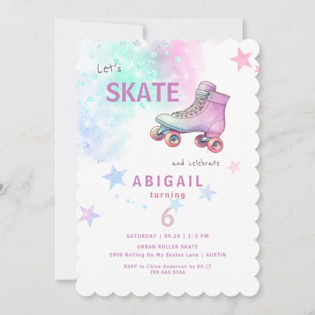 Young Girl Roller Skating Birthday Party Invitation (Front)