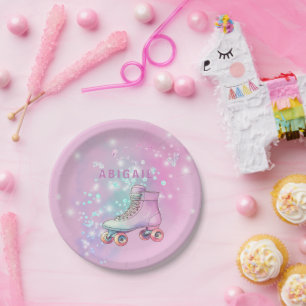 Young Girl Roller Skating Pink Birthday Party Paper Plate