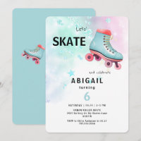 Young Girl Roller Skating Turquoise Birthday Party