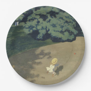 Young Girl Running After a Red Ball (Childhood) Paper Plate