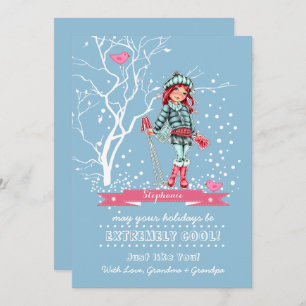 Young Girl Skier   Custom Name Christmas Cards