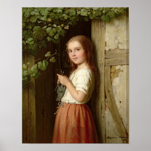 Young Girl Standing in a Doorway Knitting, 1863 Poster