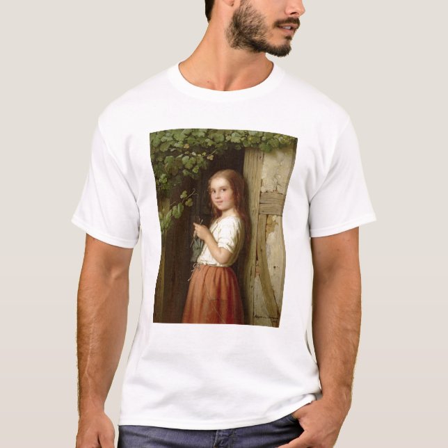 Young Girl Standing in a Doorway Knitting, 1863 T-Shirt (Front)