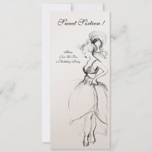 YOUNG GIRL SWEET 16 BIRTHDAY PARTY Black White Invitation