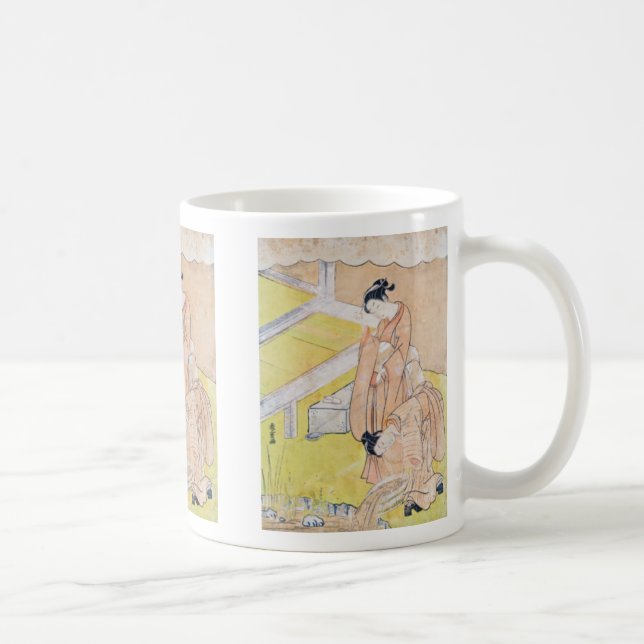 Young Girl Throws Goldfish into Pond mug (3-image) (Right)