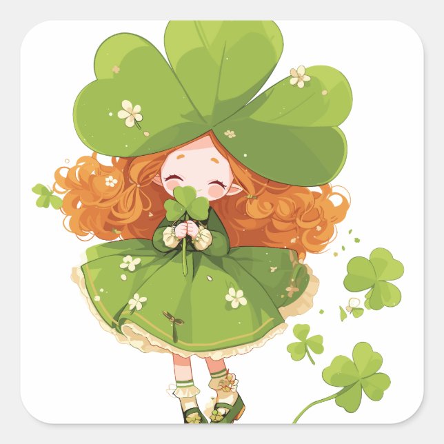 Young Girl Under Giant Clover Square Sticker (Front)