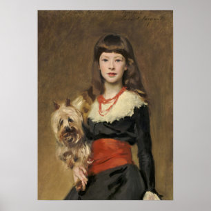 Young Girl Victorian Portrait with Fluffy Terrier Poster