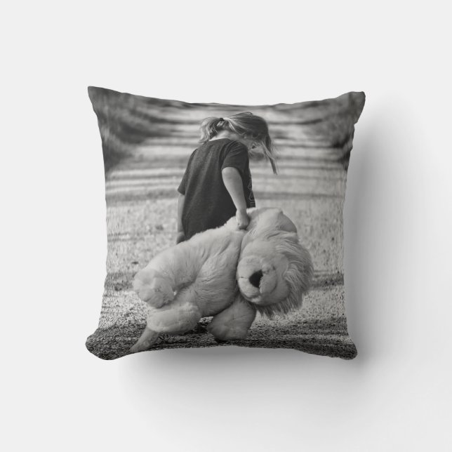 Young Girl Walking alone with her Bear Cushion (Front)