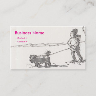 Young girl walking dog drawing business card