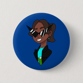 young girl wearing 80's geometric glasses 6 cm round badge