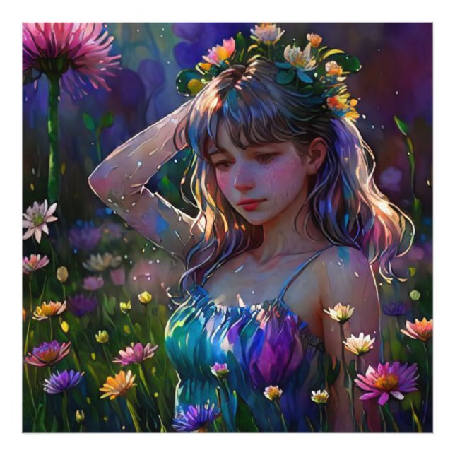 *~ Young Girl Wild Flower Field AP56 Art Photo Print (Front)