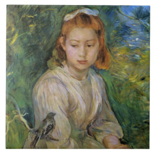 Young Girl With a Bird (by Berthe Morisot) Tile