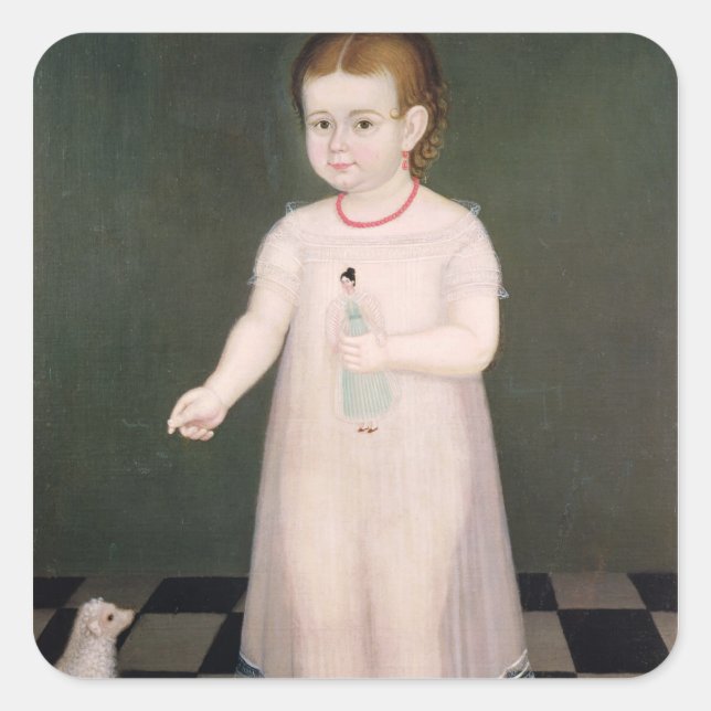 Young Girl with a Doll, 1838 Square Sticker (Front)