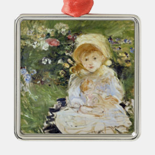 Young Girl with a Doll (by Berthe Morisot) Metal Tree Decoration