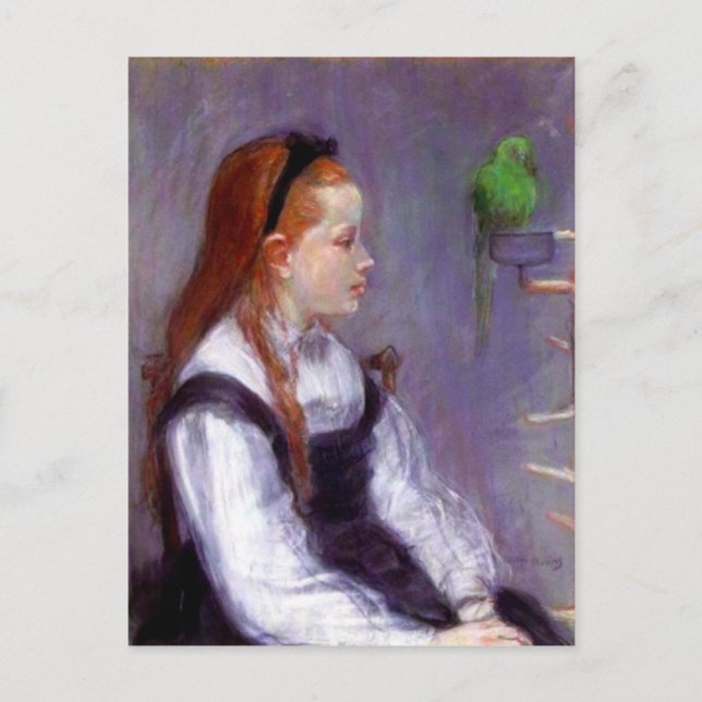 Young Girl with a Parrot, Berthe Morisot, Postcard (Front)