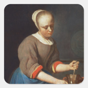 Young girl with a pestle and mortar square sticker