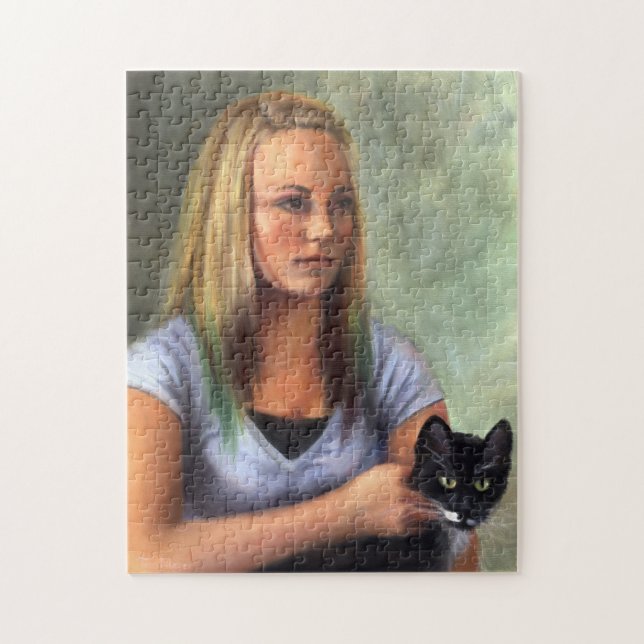 Young girl with black cat Puzzle (Vertical)