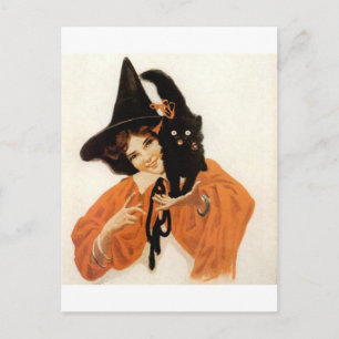 Young Girl with Black Kitty Postcard