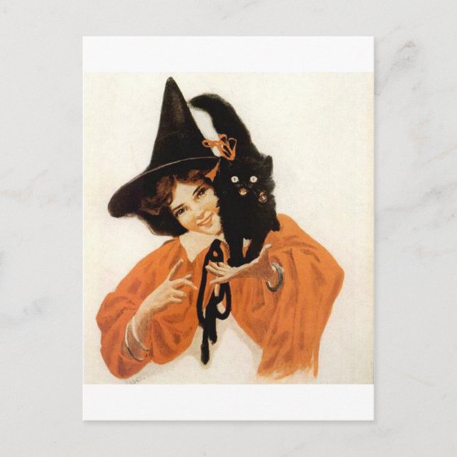 Young Girl with Black Kitty Postcard (Front)