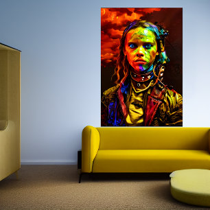 Young girl with blue eyes AI Art Poster