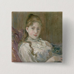Young Girl with Cat, 1892 15 Cm Square Badge
