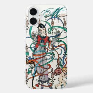 YOUNG GIRL WITH COLORFUL RIBBON SWIRLS AND CUPID iPhone 16 PLUS CASE
