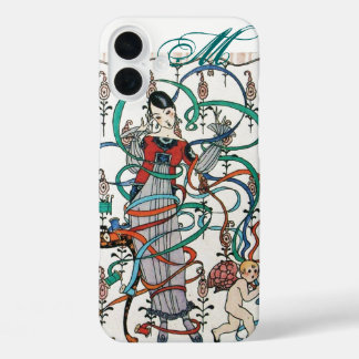 YOUNG GIRL WITH COLORFUL RIBBON SWIRLS AND CUPID iPhone 16 PLUS CASE