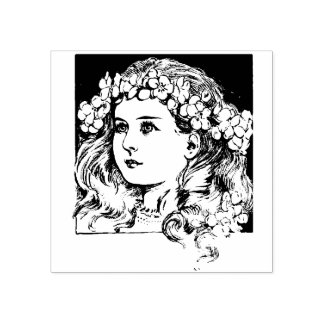 Young girl with flowers in her hair rubber stamp