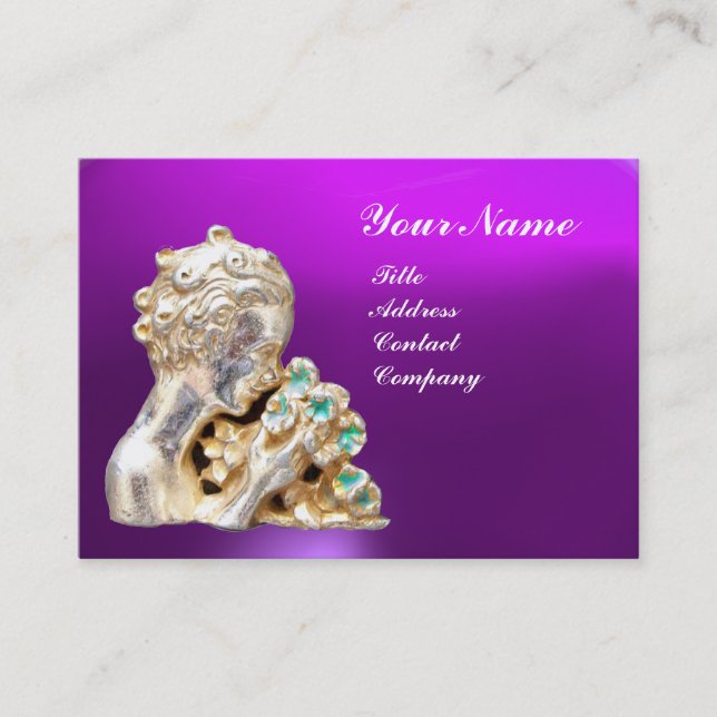YOUNG GIRL WITH FLOWERS MONOGRAM Gold,Purple Business Card (Front)