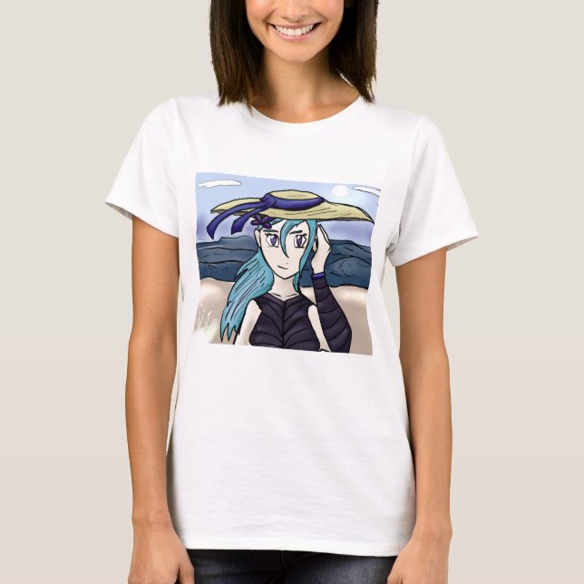 Young Girl With Hat On Beach Graphic T-Shirt (Front)