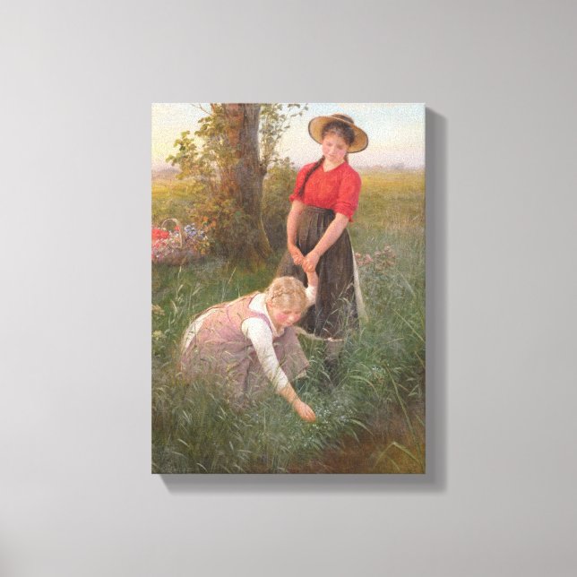 Young Girls Picking Flowers Canvas Print (Front)