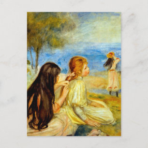 Young girls seaside beautiful Renoir painting art Postcard