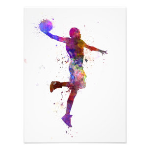 Young hand man basketball to player one slam dunk photo print